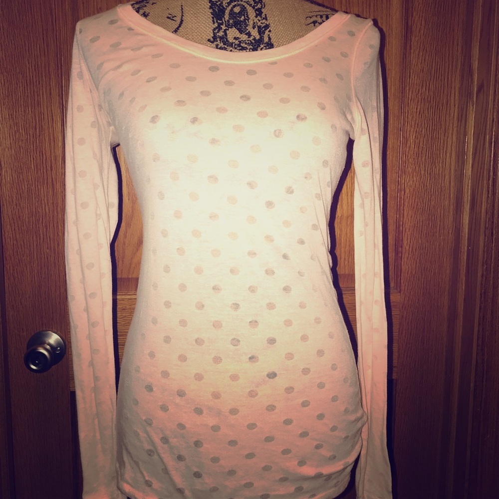 Peach colored Polka dot long sleeve burnout tee